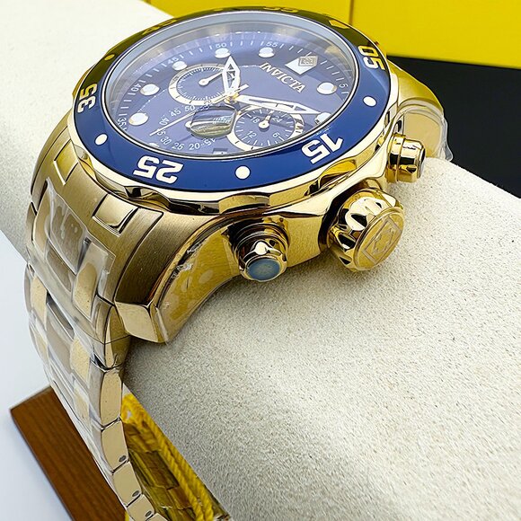 NEW Invicta Mens PRO DIVER SCUBA Chronograph Blue Dial 18Kt Gold Plated Watch - Picture 5 of 10